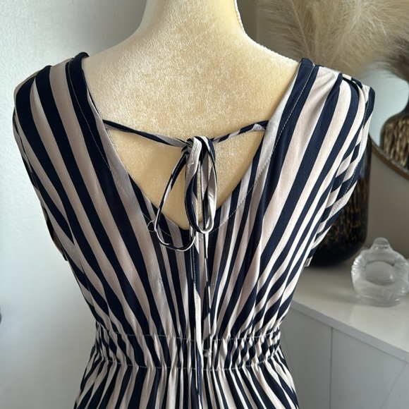 British Brand- Mina UK chevon stripped dress in navy blue and dove grey. - Picture 10 of 10